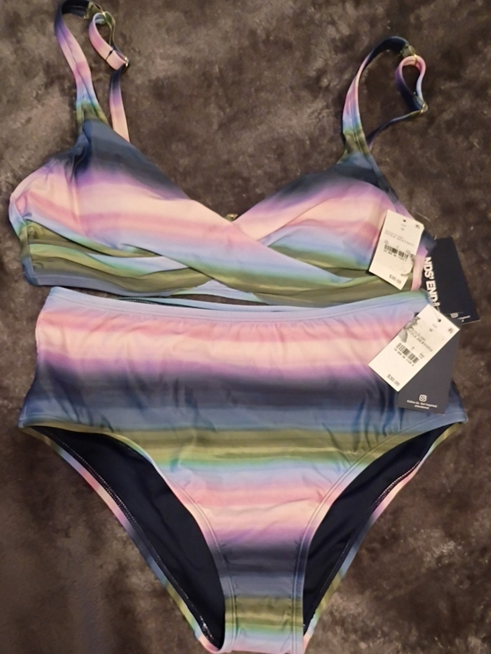 Lands' End Pastel Stripe Women’s Swim Sarong Set - Pink Blue Green